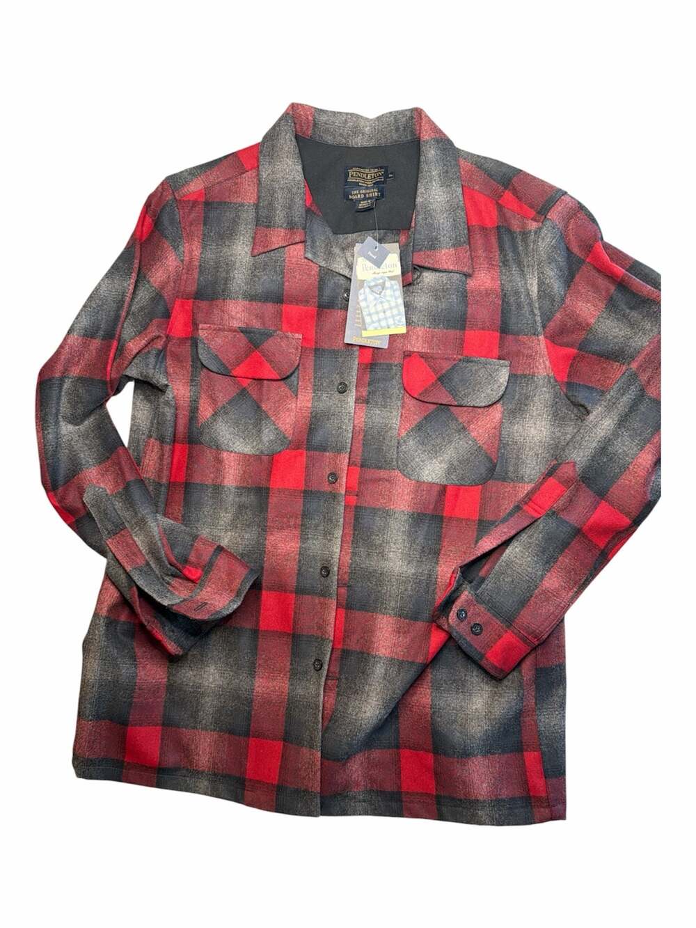 Pendleton The Original Board Shirt Red and Black Plaid Virgin Wool Fitted Shirt